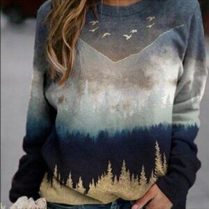 Knoeasy Mountain Scene Top XL Navy Gold 420A